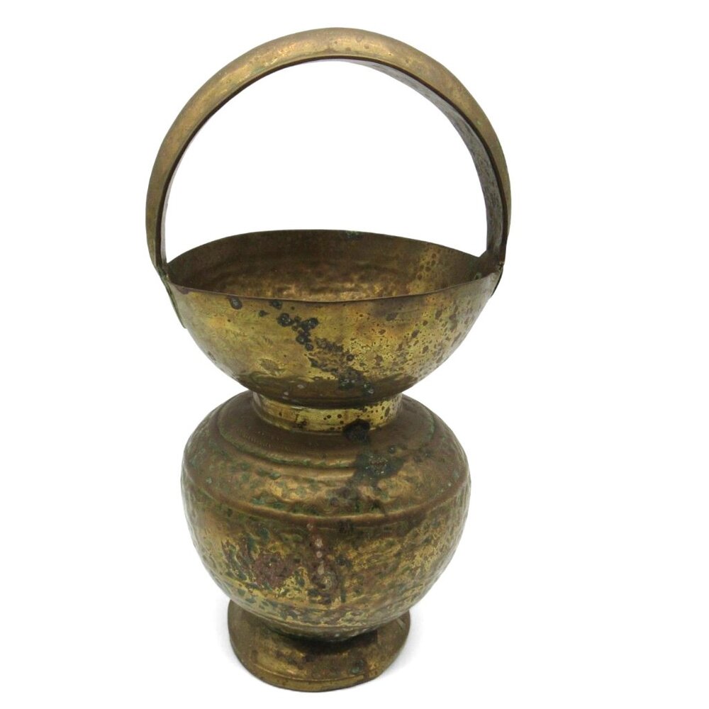 Vintage Hammered BRASS KAMANDALU India Water JUG Vase 12 Inches Tall
